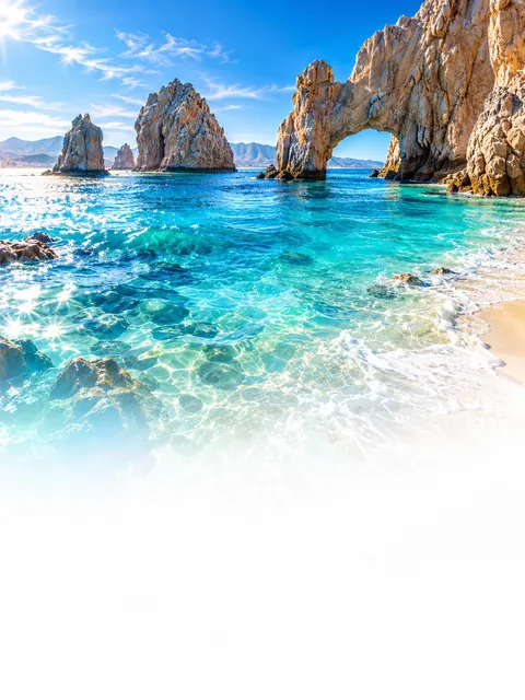 Ilustración: el arco de roca y el agua turquesa de Cabo San Lucas