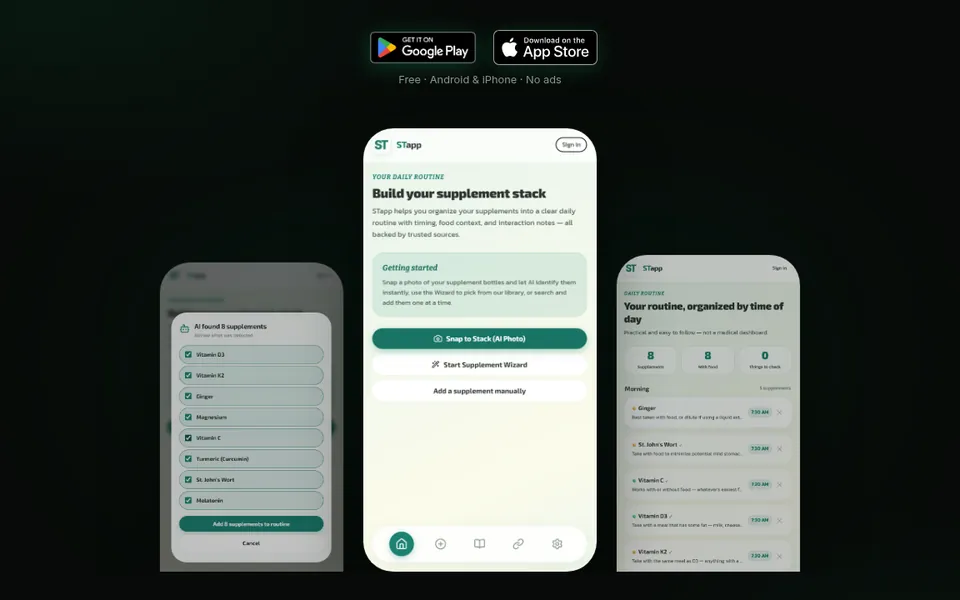 Captura de la página de inicio de getstapp.com con pantallas de la app STapp