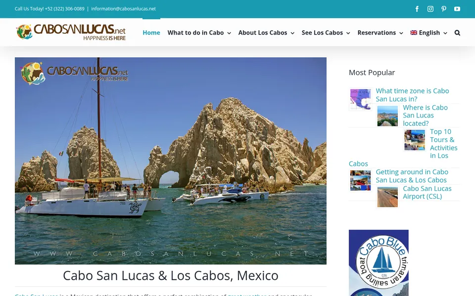 Captura de la página de inicio de CaboSanLucas.net