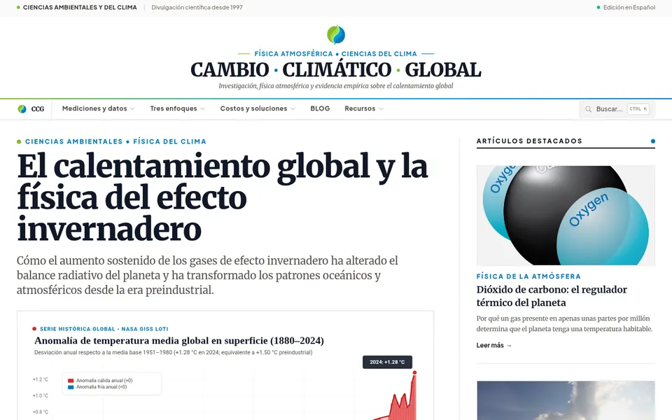 Captura de la página de inicio de CambioClimaticoGlobal.com