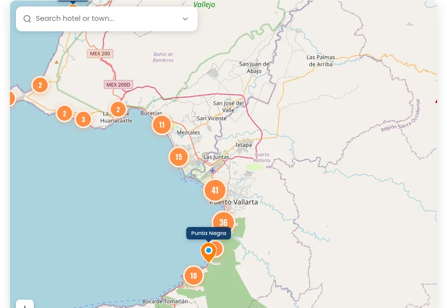 Screenshot of the Airport transfer map on PuertoVallarta.net